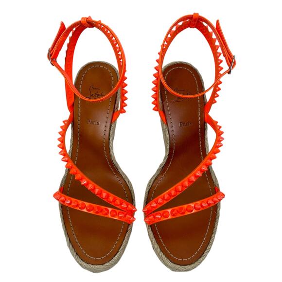 Christian Louboutin Mafaldina Zeppa 120 Wedge Sandal Orange Size 40 - Picture 5 of 15